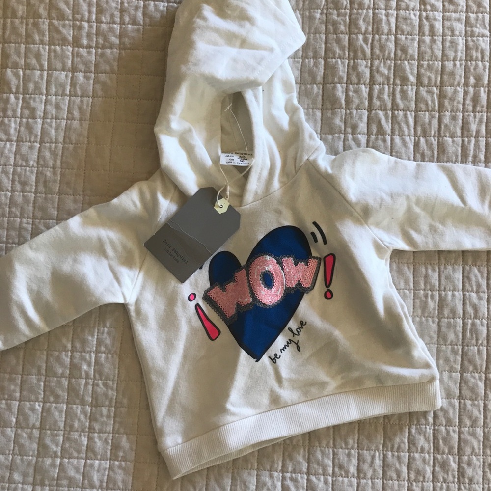 NWT Zara White Graphic Hoodie
